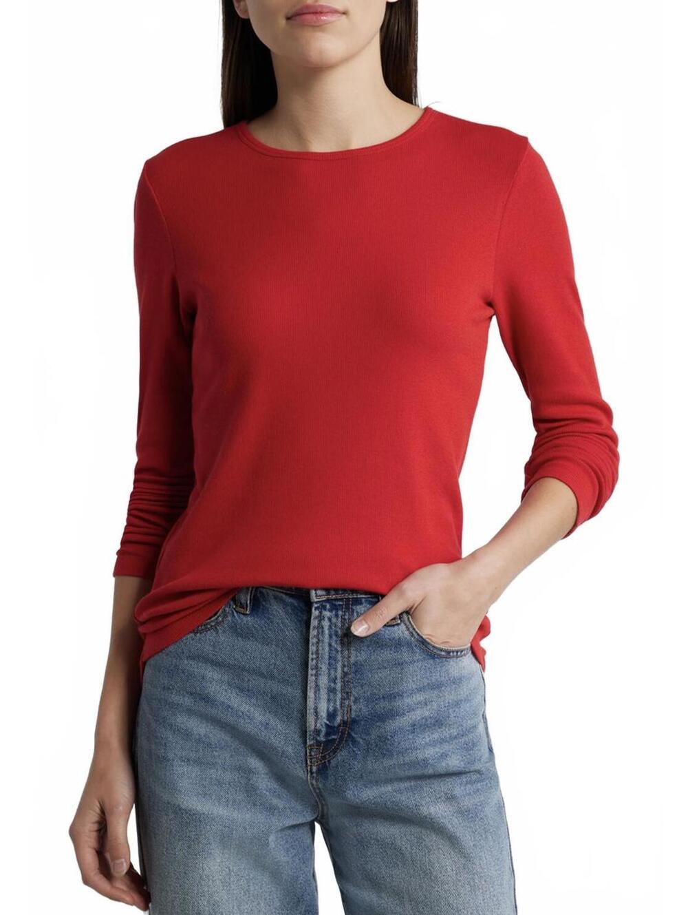 Treasure & Bond Rib Crewneck Long Sleeve Top Red Equestrian NWT Size Medium